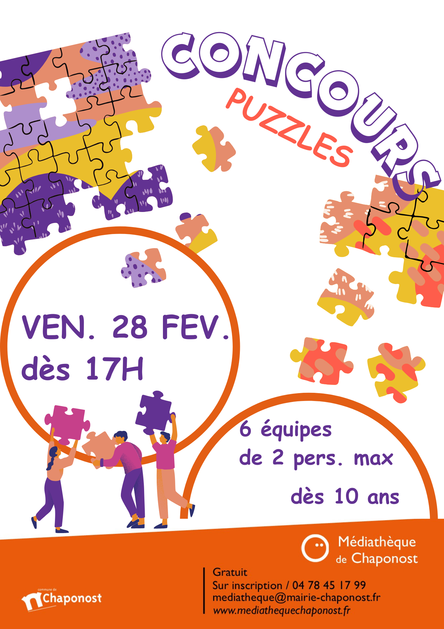 Affiche du concours de puzzle organisé par la médiathèque le vendredi 28 février à 17h