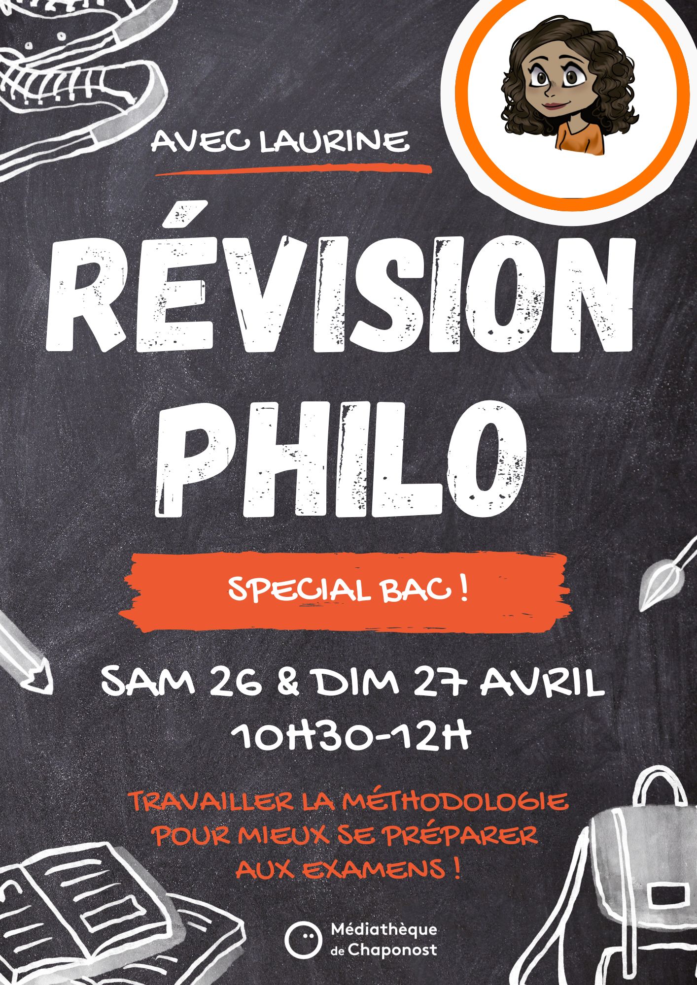 affiche des séances de révision du bac de philo à) la médiathèque